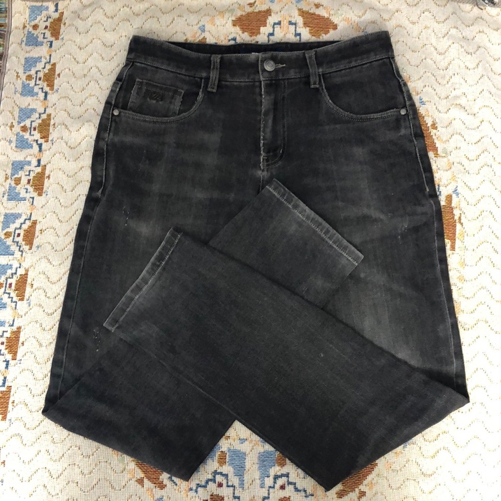Black Straight Jeans with Distressed Look